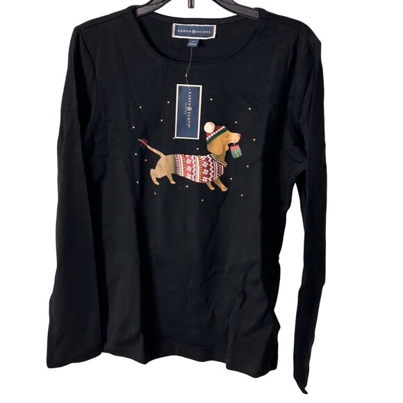 Karen Scott PSmall  Women Black Dachshund Christmas Long Sleeve Shirt - Picture 8 of 9